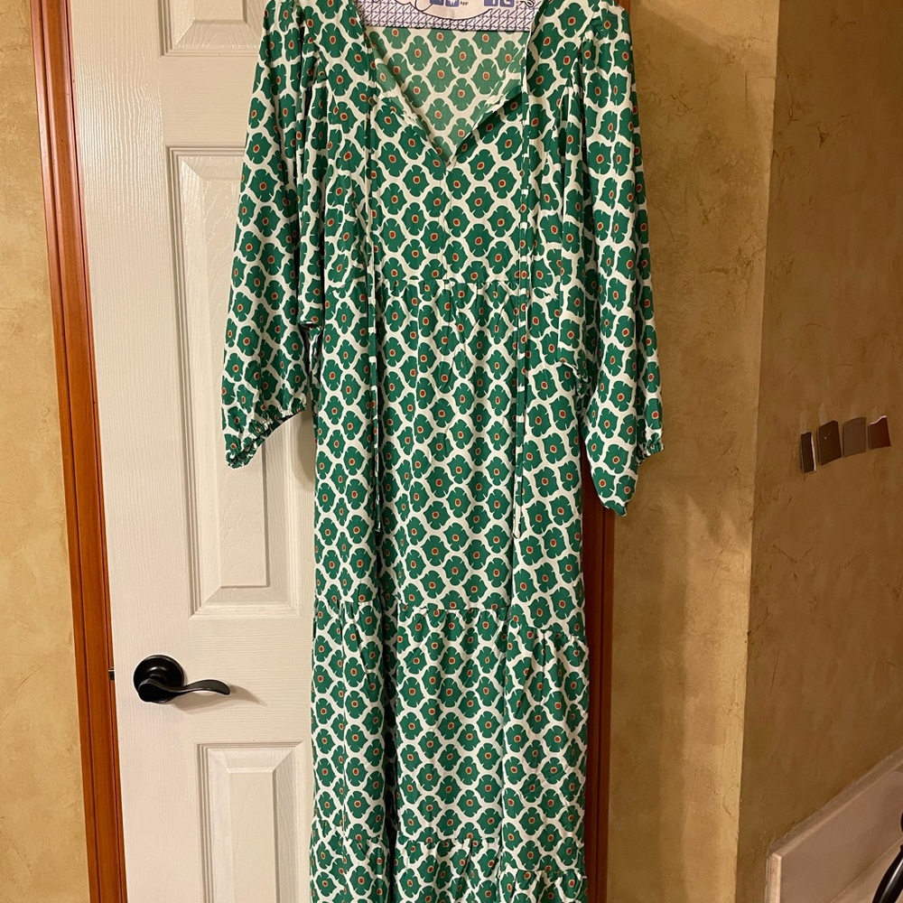 Amazon Green and White Maxi Dress